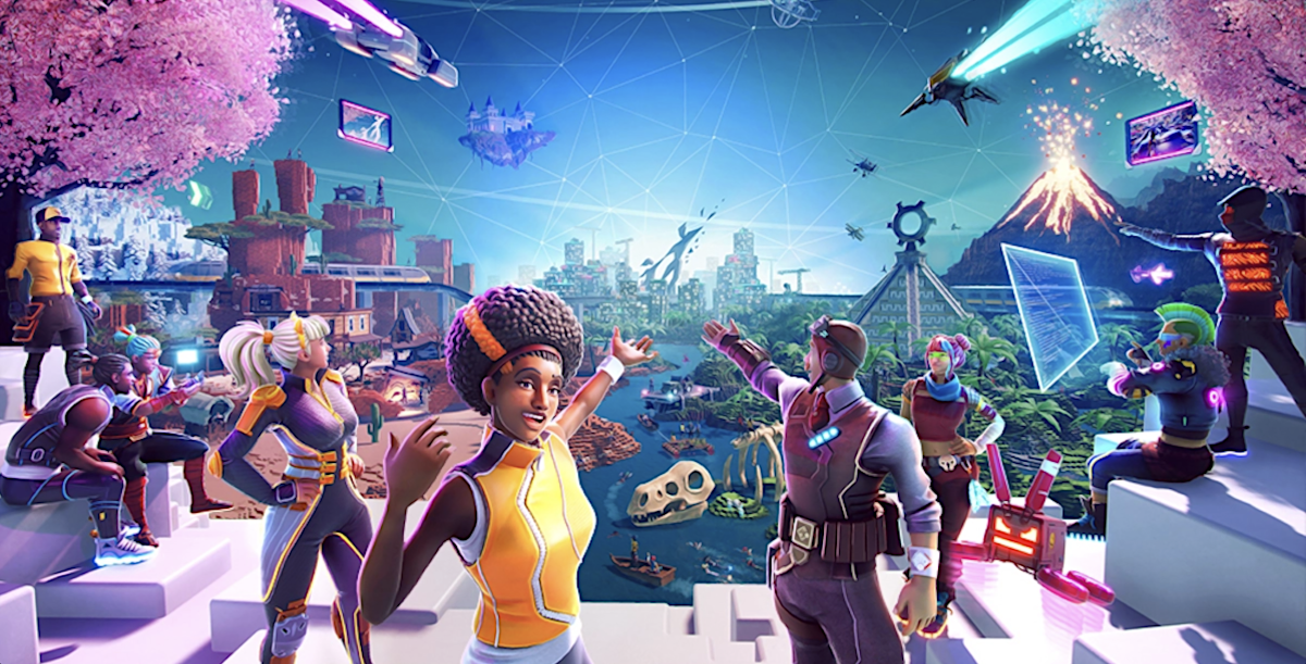 A blockchain metaverse poster displaying NFT game characters.
