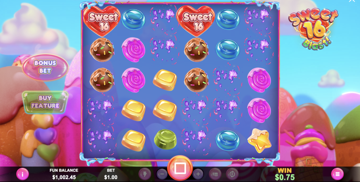 Sweet 16 Blast! Slot from RealTime Gaming offers cascading wins, with new symbols dropping in for multiple wins during the same spin.