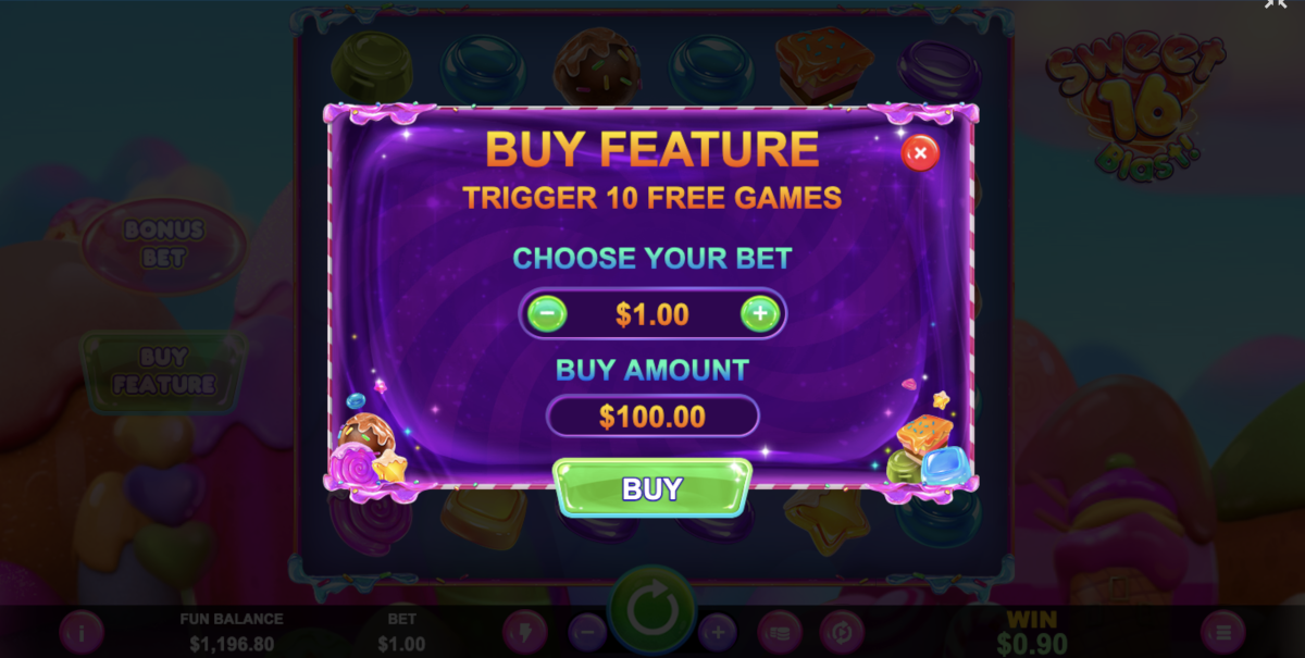Sweet 16 Blast! slot at Punt Casino allows the player to purchase the free spins bonus to get straight to the multiplier action.