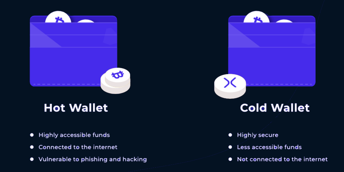 Hot wallet vs cold wallet for storing cryptocurrencies.