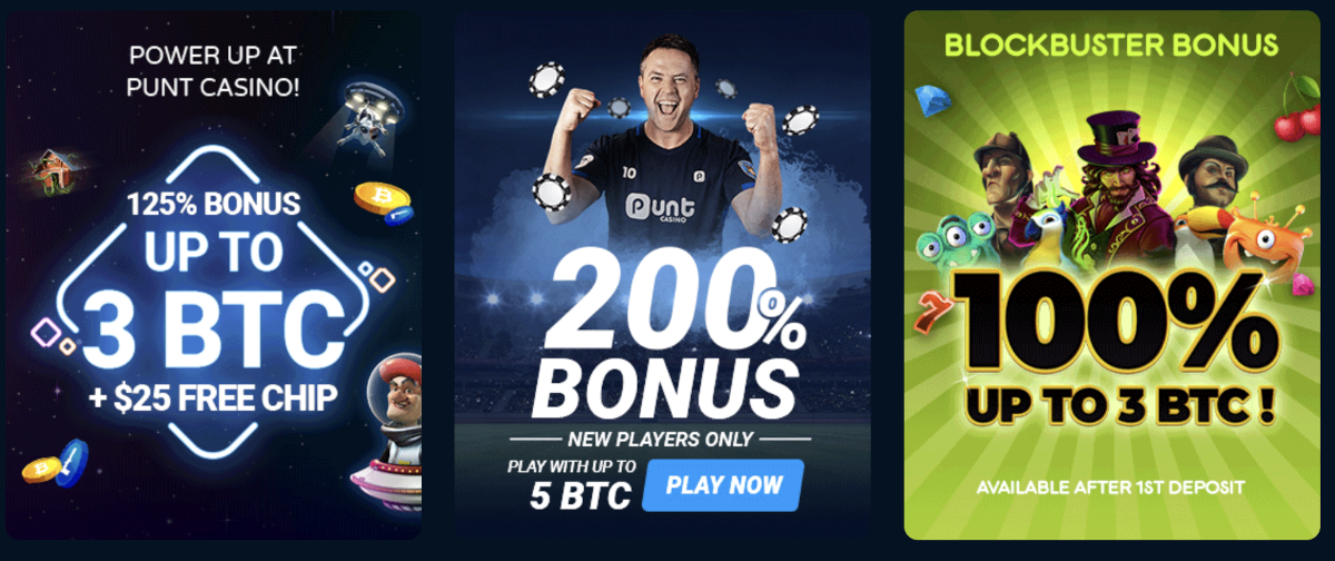 Some of the massive crypto casino bonuses available at Punt Casino.
