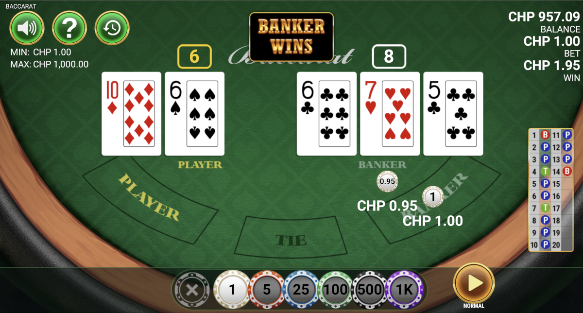 A winning Banker hand in Baccarat from Reevo played at Punt Casino.