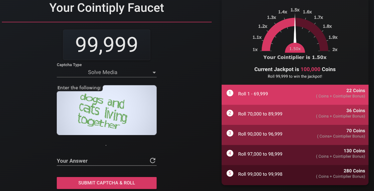 The Cointiply free crypto faucet in 2022.