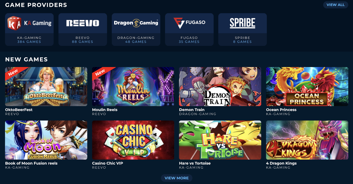 Punt Casino game providers and some of the new games on offer at the online crypto casino.