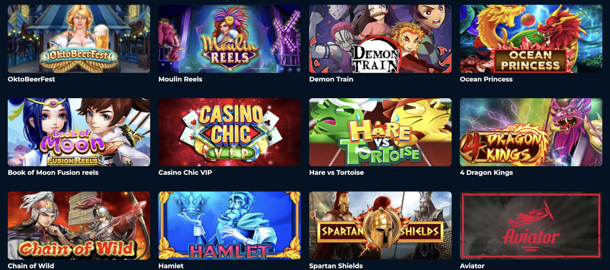Some of the casino games available to play using cryptocurrency at Punt Casino.