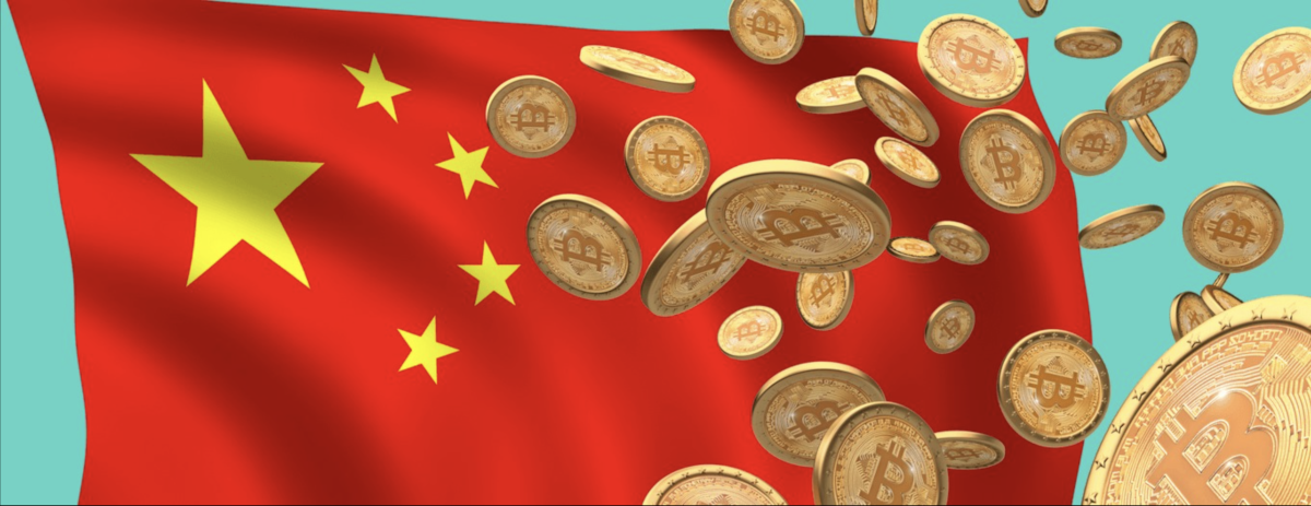 Bitcoin logo on the Chinese flag.