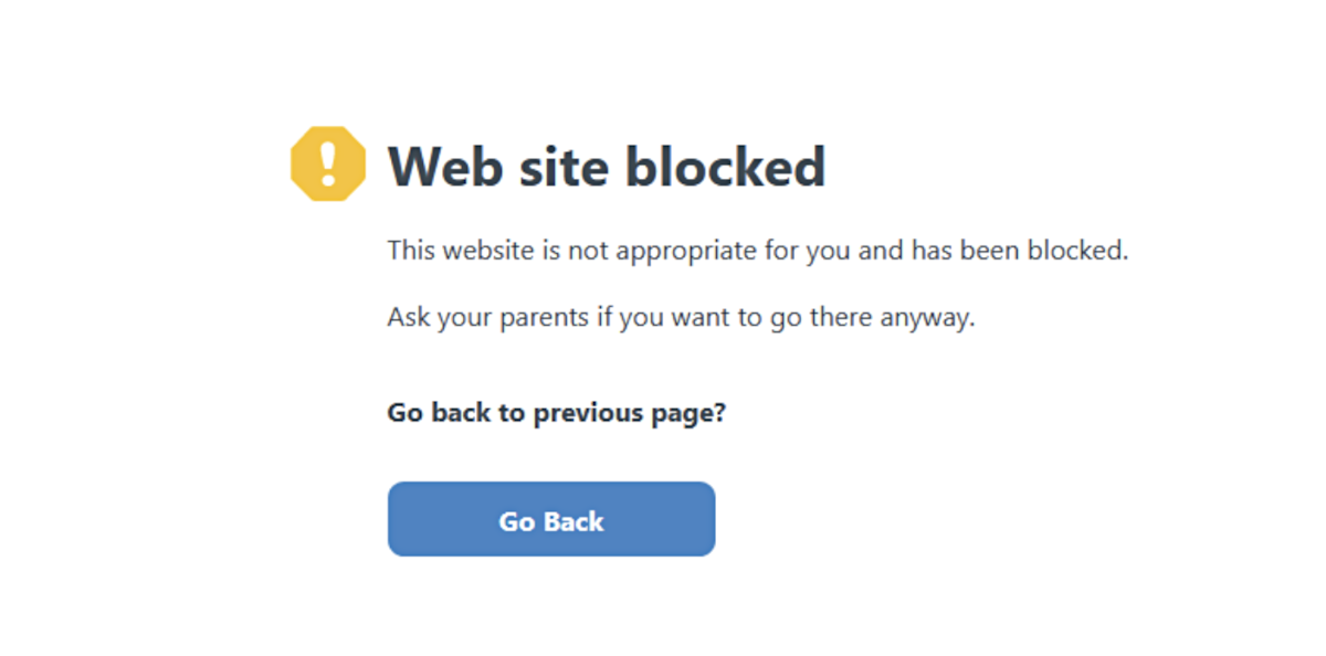Message displayed from a blocked website.
