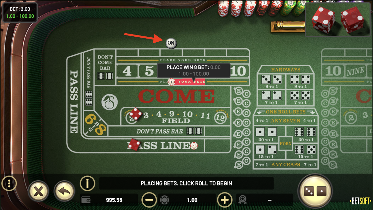 Online craps from Betsoft played at Punt Casino.