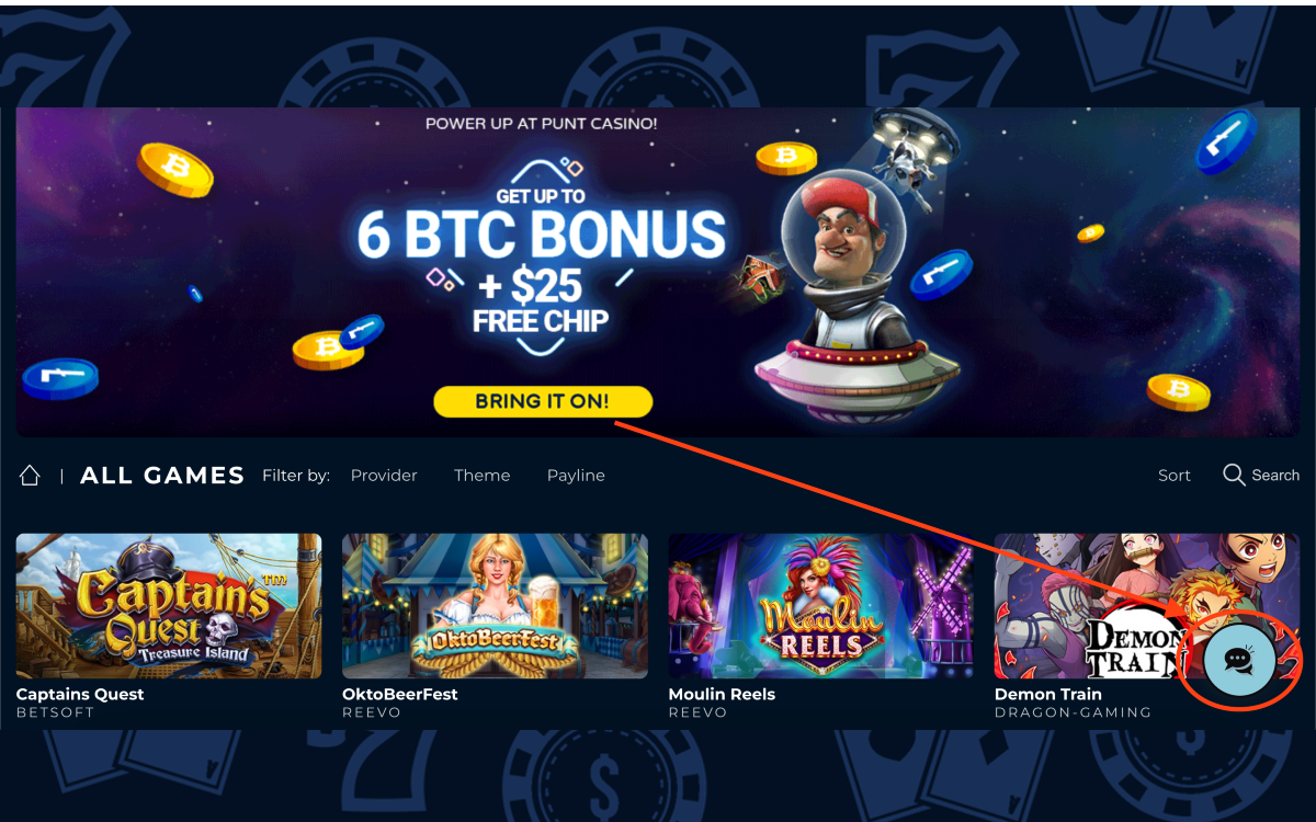 Contact Punt Casino through Live Chat.