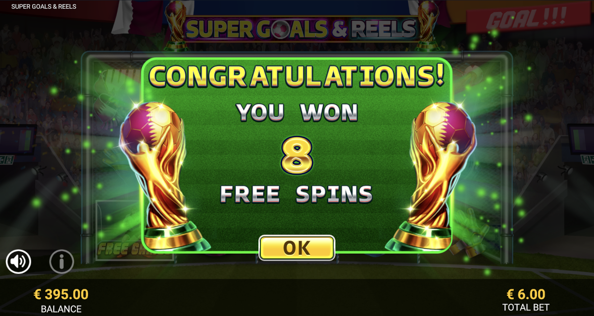Free spins in Super Goals and Reels slot game from Reevo.