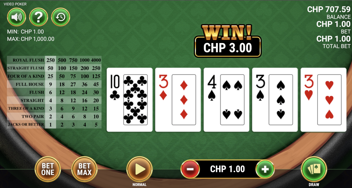 Video Poker from Reevo played at Punt Casino.