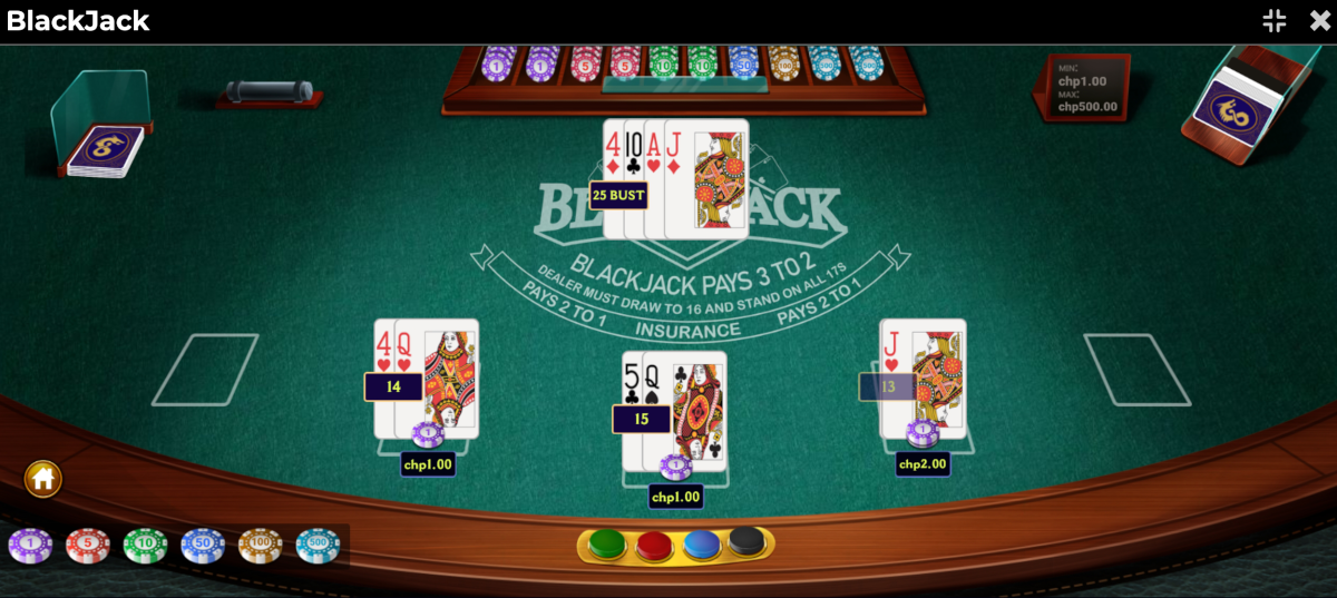 Blackjack played at Punt Casino mobile.