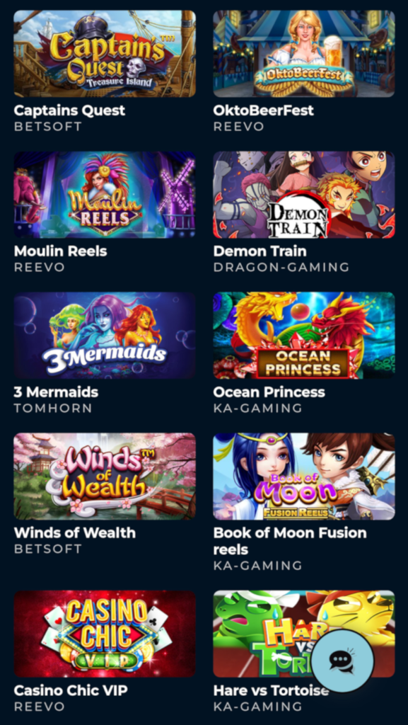 Games available to play using cryptocurrencies at Punt mobile casino.