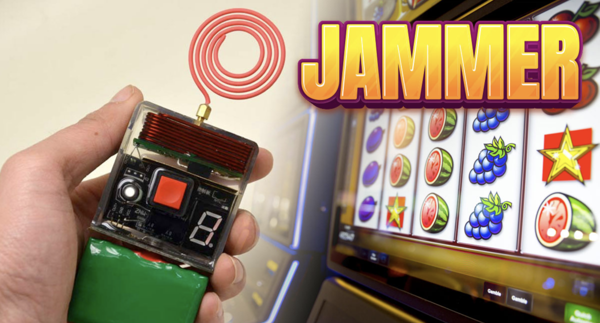 Slot machine jamming device used for cheating.