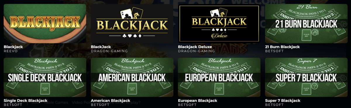 Some of the online blackjack games available to play at Punt Casino.