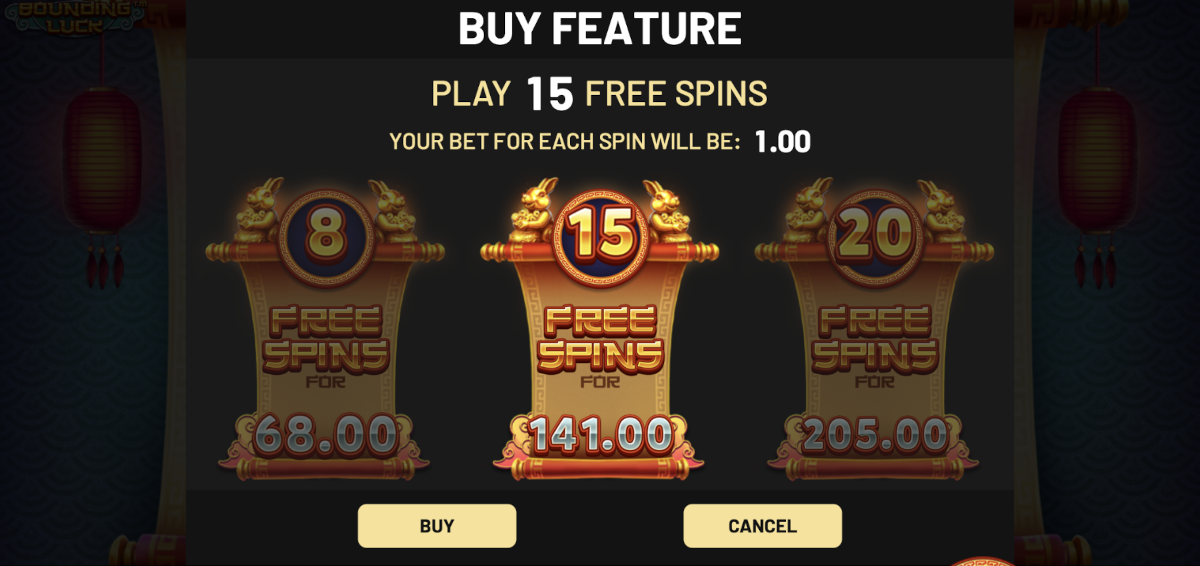 Buy Bonus feature in Bounding Luck slot from Betsoft.