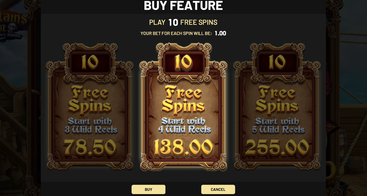 Using the Buy Bonus slots feature in Captain's Quest slot from Betsoft.