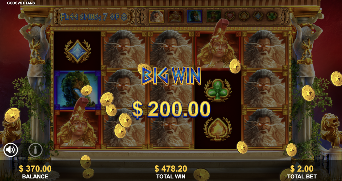 Big win in Gods vs Titans slot at Punt Casino.
