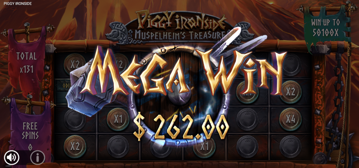 Piggy Ironside Muspelheim's Treasure slot Mega Win.