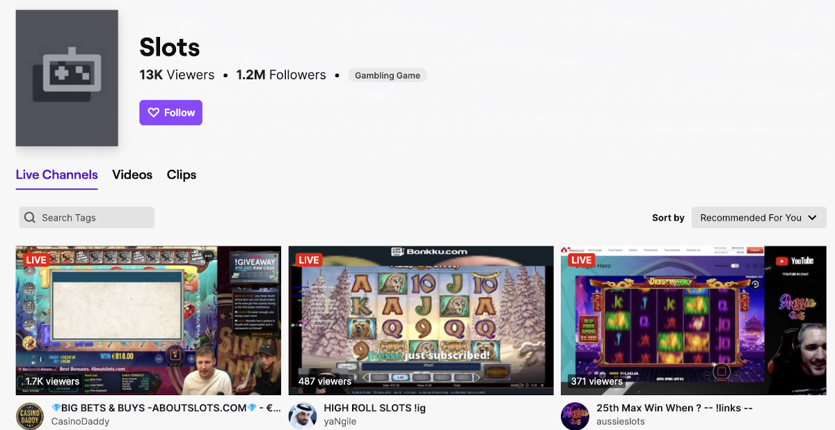 The streaming of slots has been banned on Twitch, but the slots category seems alive and well on the site.