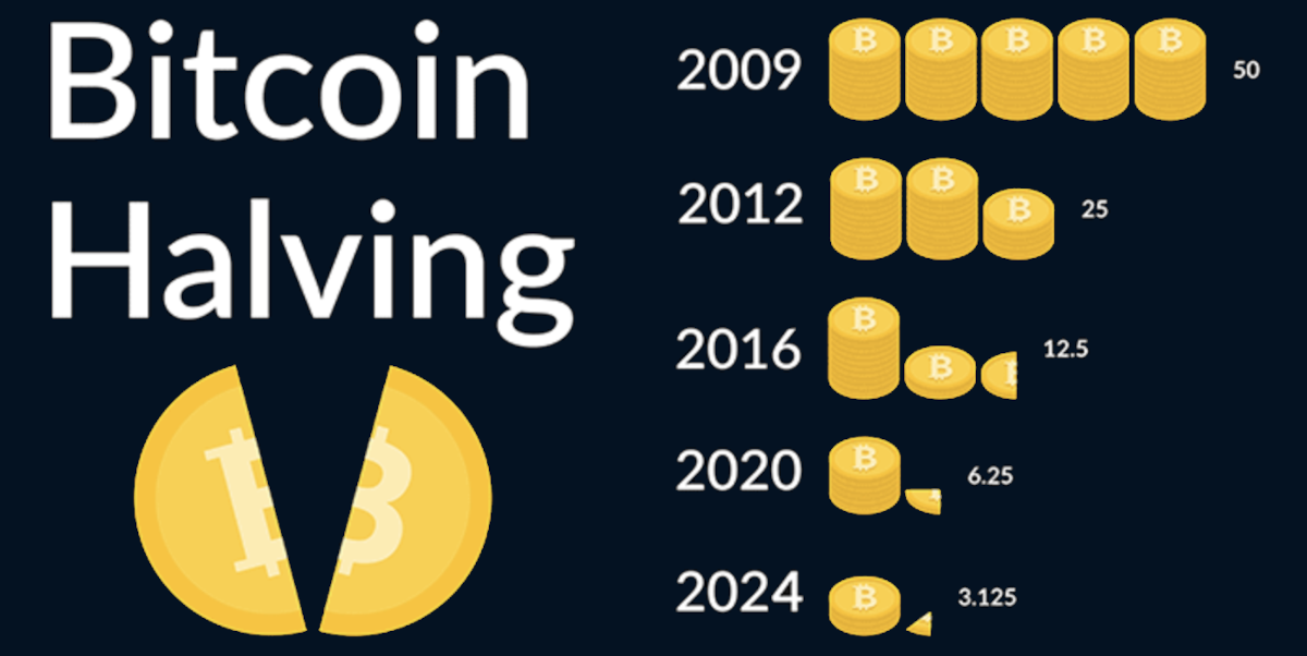 Image displaying the next and previous Bitcoin Halving events.