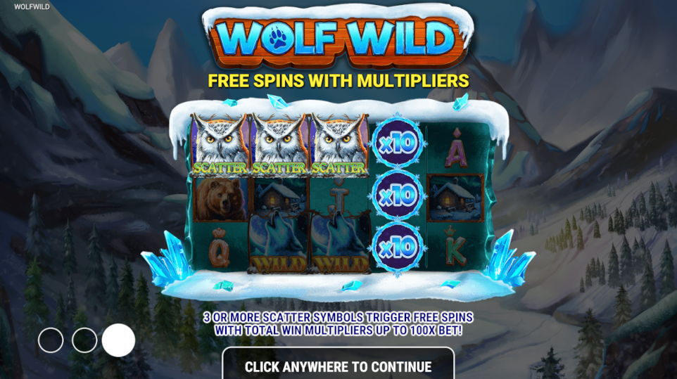 The free spins bonus in Wolf Wild slot from Reevo sees stacked Wild symbols land with multipliers up to 10x.