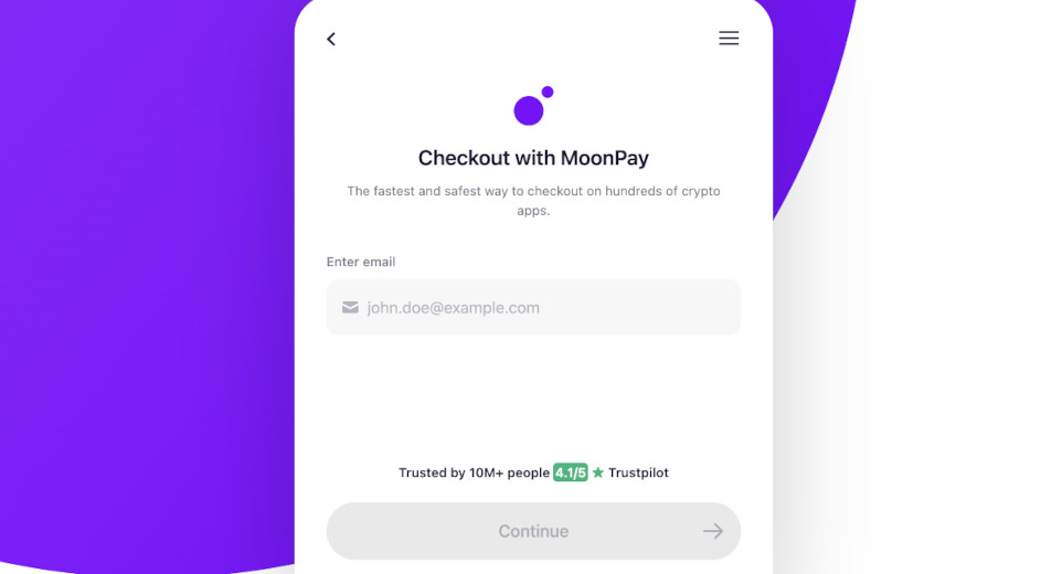 Using MoonPay to buy crypto online.
