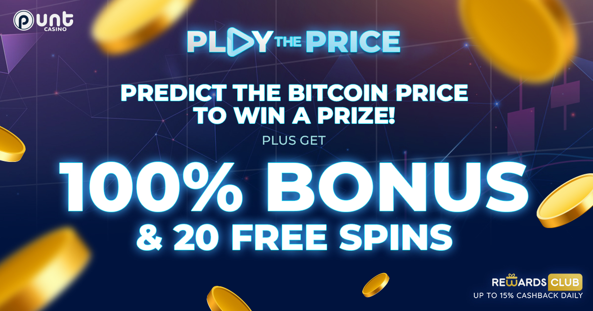 Guess the price of bitcoin and win 50 free spins at Punt Casino.